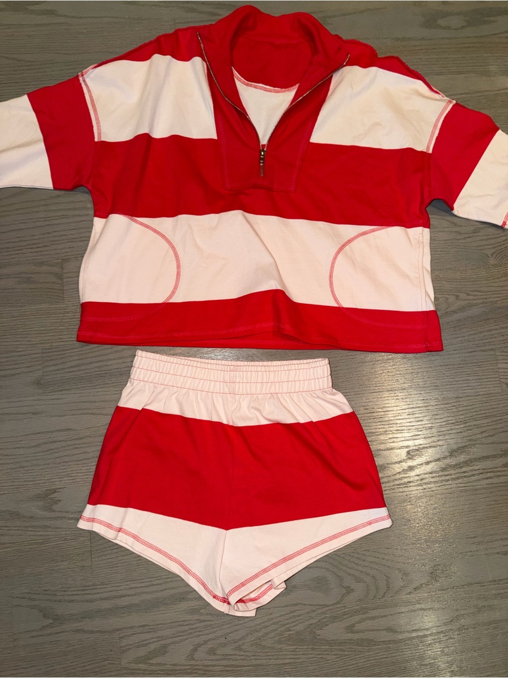 FP Movement by Free People Red and White Striped Athletic Shorts Set - Picture 1 of 7